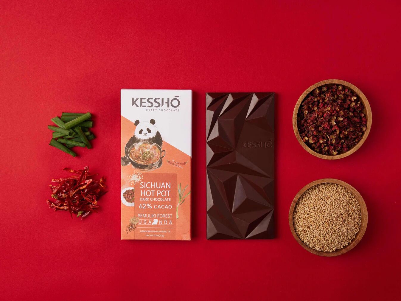 KESSHO Sichuan Hot Pot 62% Dark Chocolate Bar Open Lifestyle 3