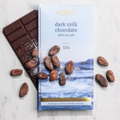French Broad Chocolate 53% Dark Milk Chocolate Bar with Sea Salt Lifestyle