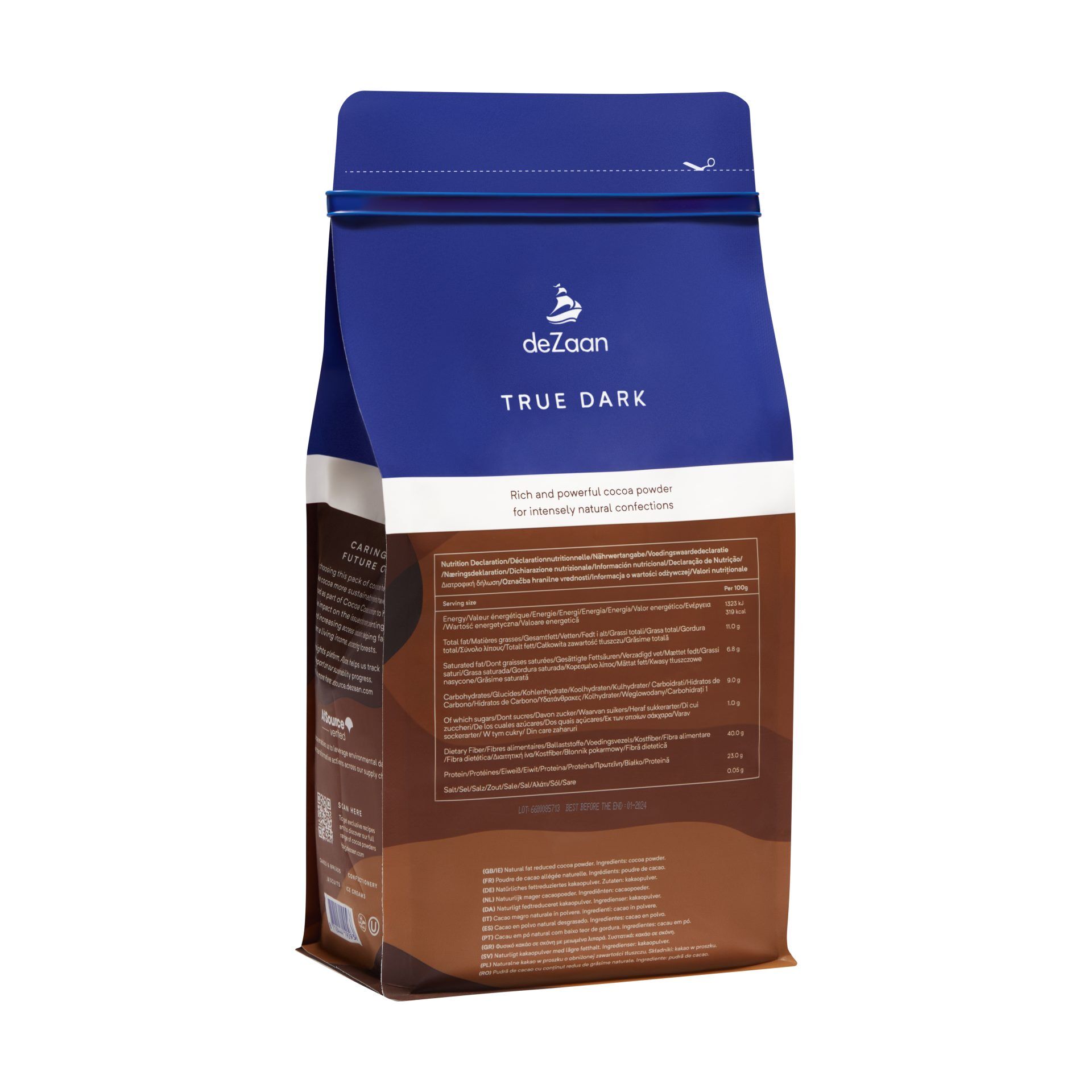 deZaan True Dark 10-12% Natural Cocoa Powder Back 2023