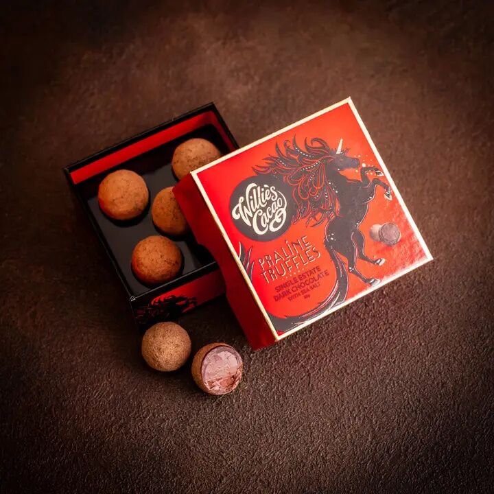 Willie's Cacao 5-Piece Dark Chocolate Praline Truffles with Sea Salt Open Lifestyle