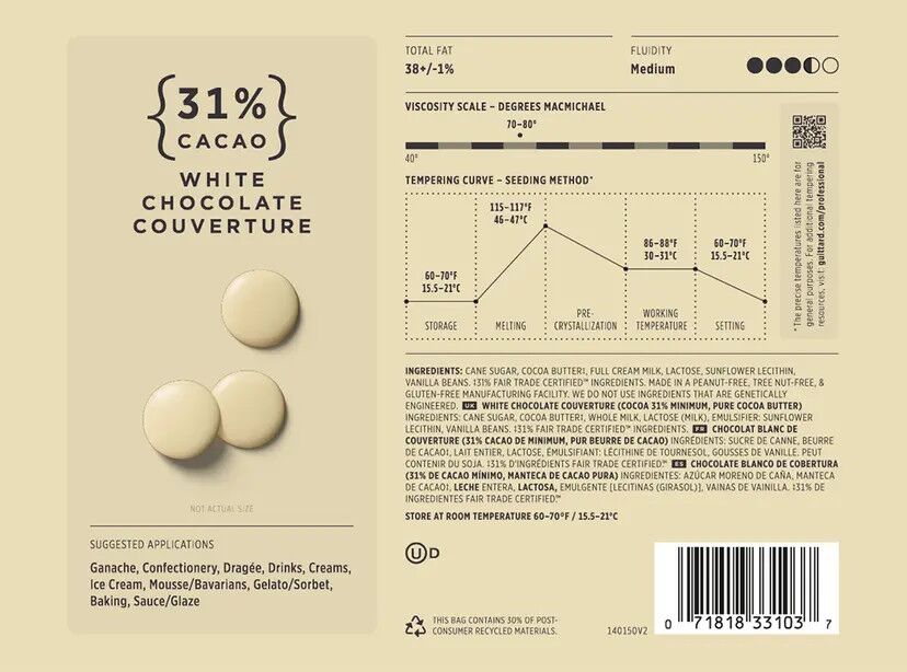 Guittard Créme Francaise 31% White Couverture Chocolate Wafers 2 Label