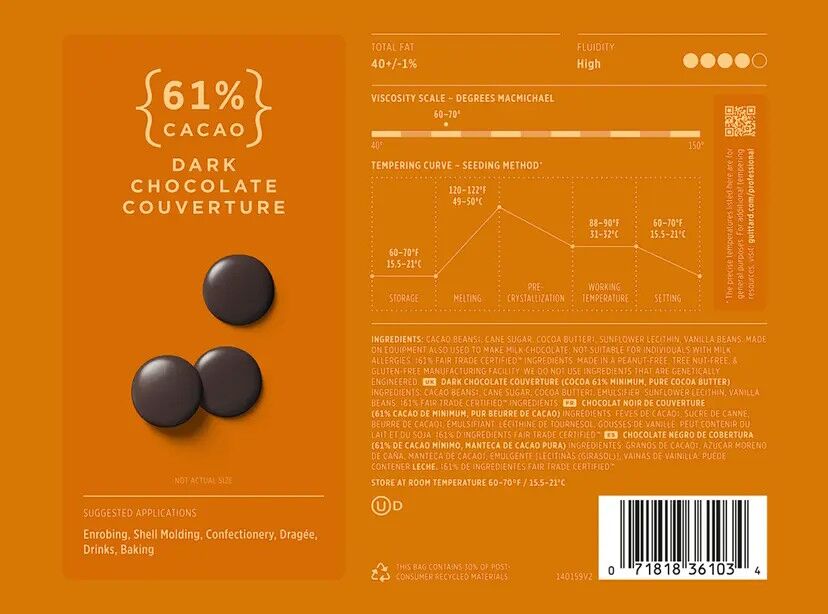 Guittard Lever Du Soleil 61% Dark Couverture Chocolate Wafers Label