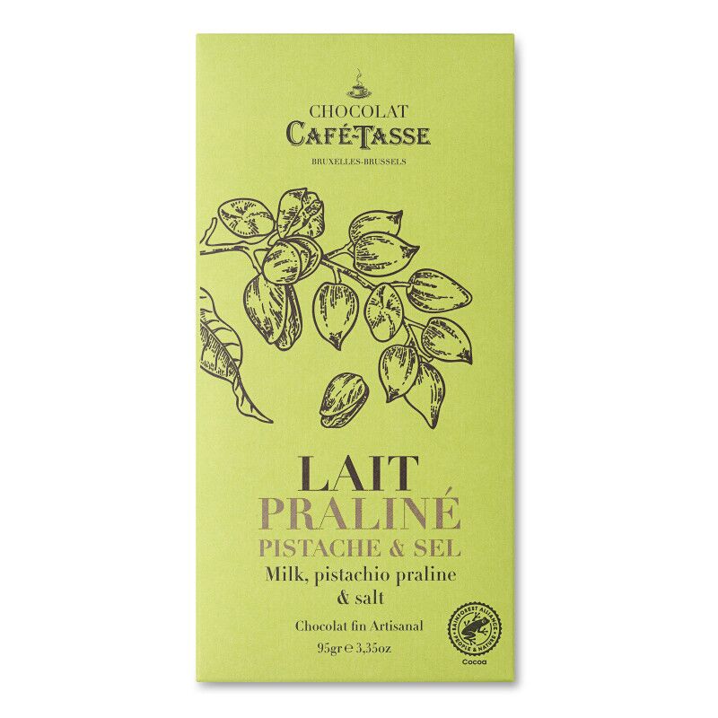 Café-Tasse 38% Milk Chocolate Bar with Pistachio Praline & Salt