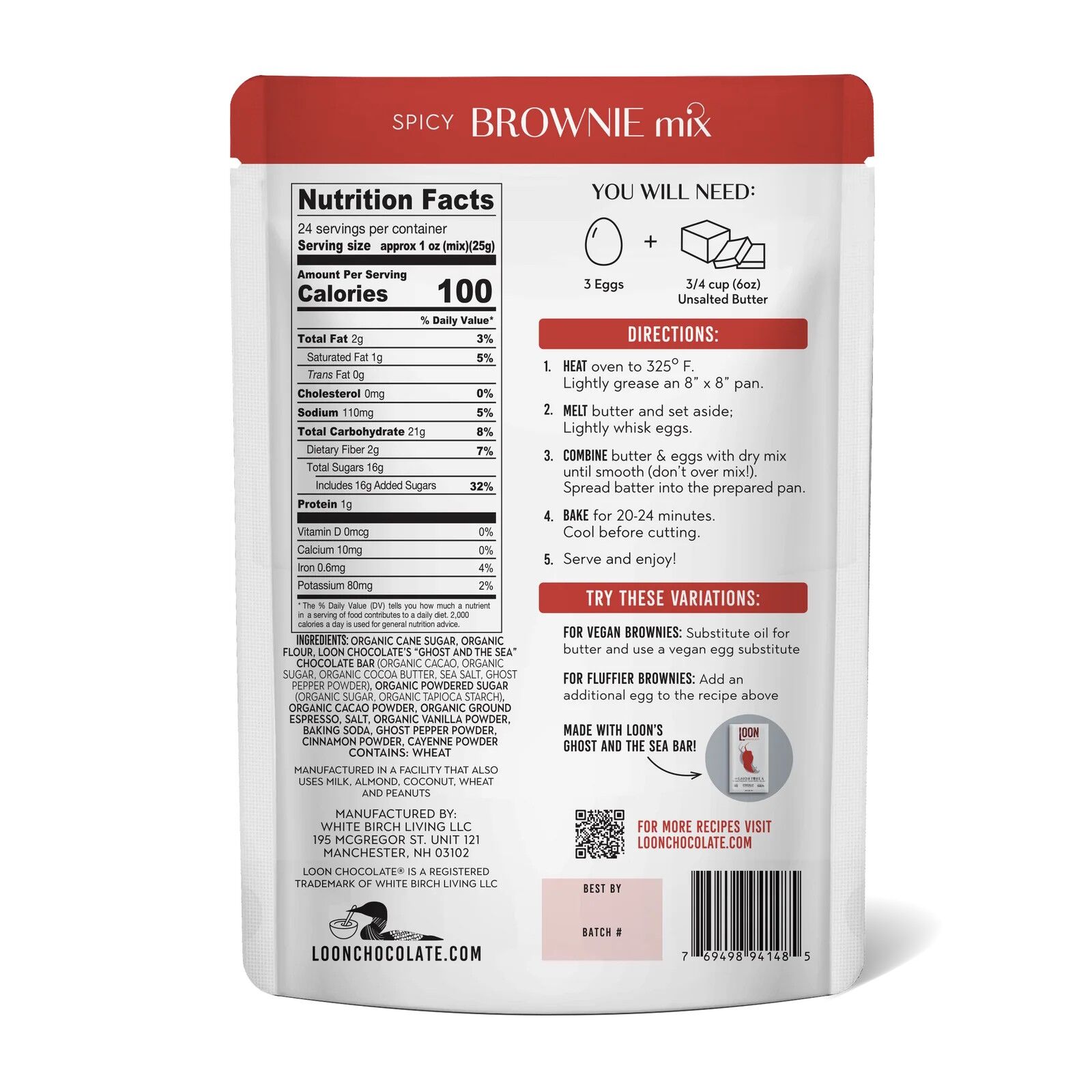 Loon Chocolate Spicy Brownie Mix Back