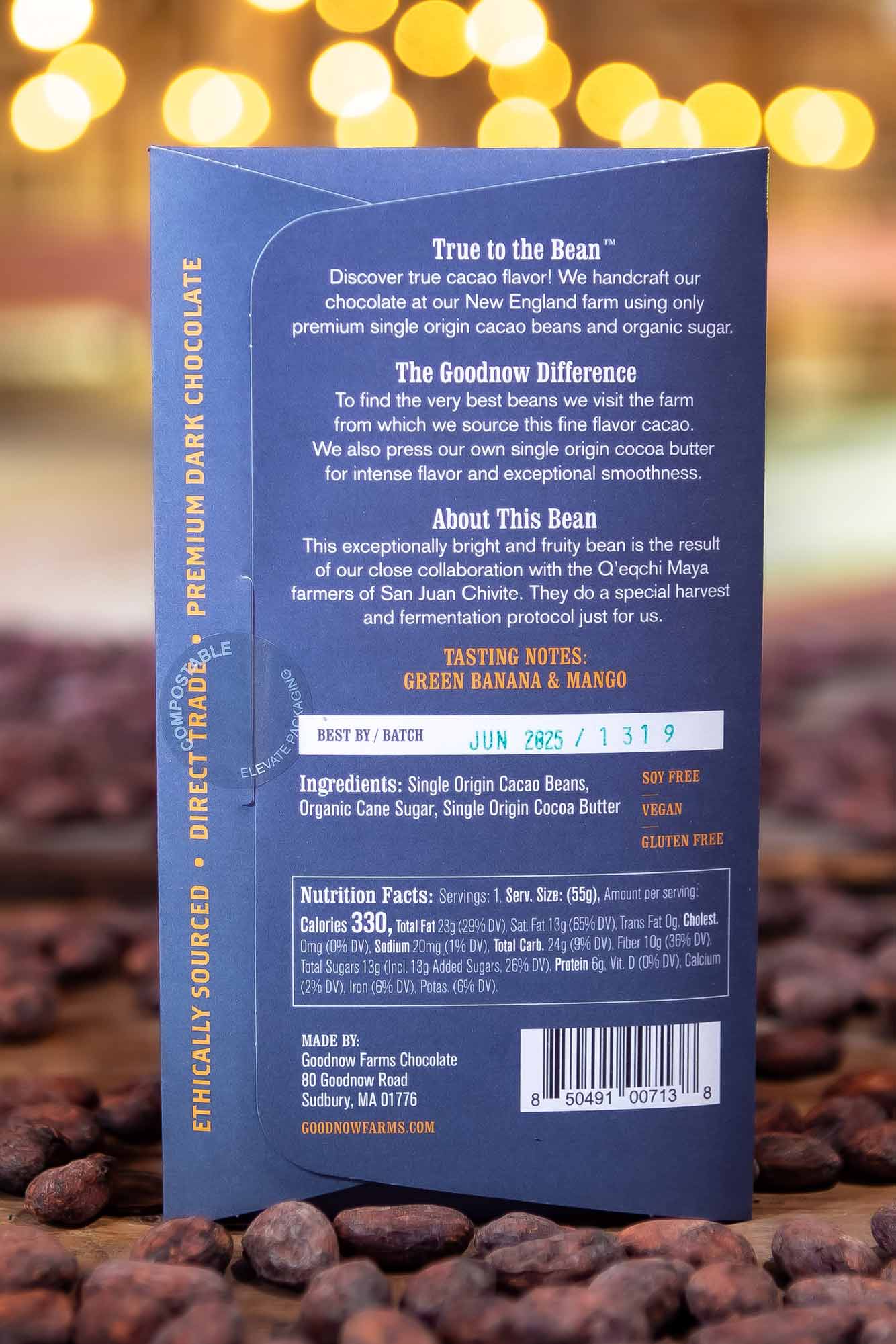 Goodnow Farms Asochivite Guatemala 77% Dark Chocolate Bar Back