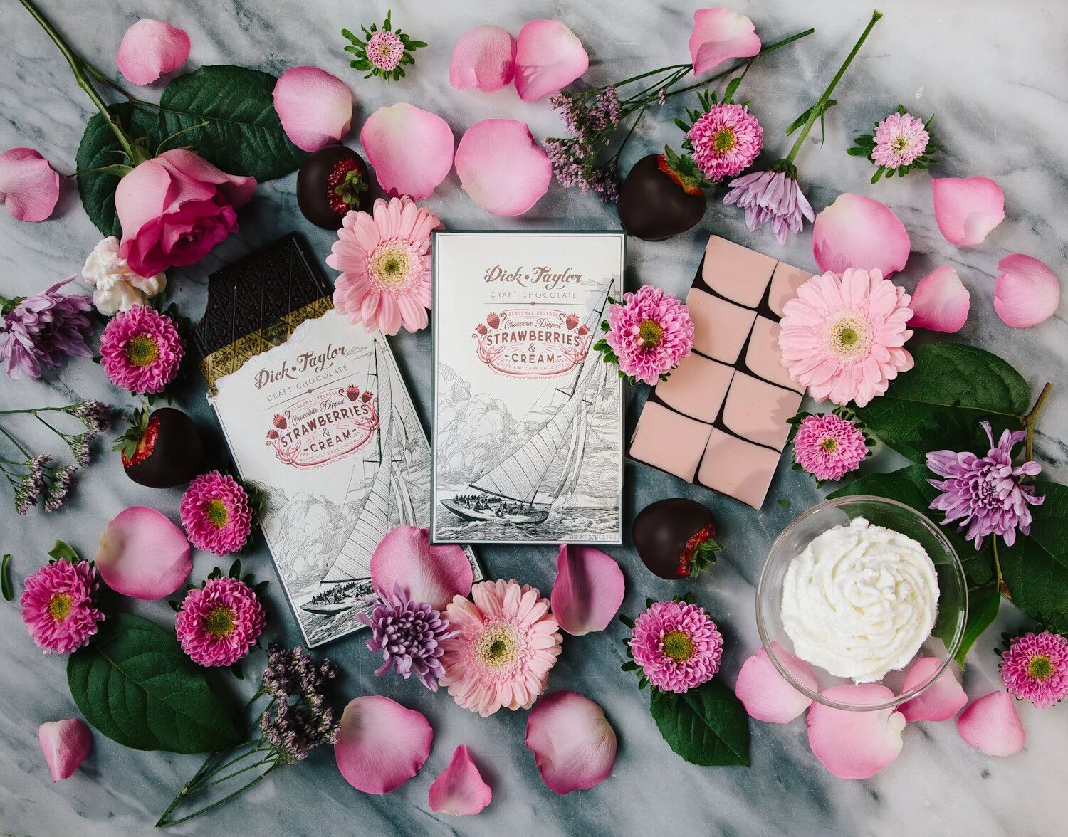 Dick Taylor Strawberries & Cream Dark & White Chocolate Bar Lifestyle