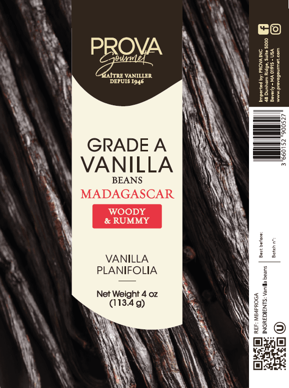 Prova Gourmet Grade A Madagascar Vanilla Beans Label 4oz