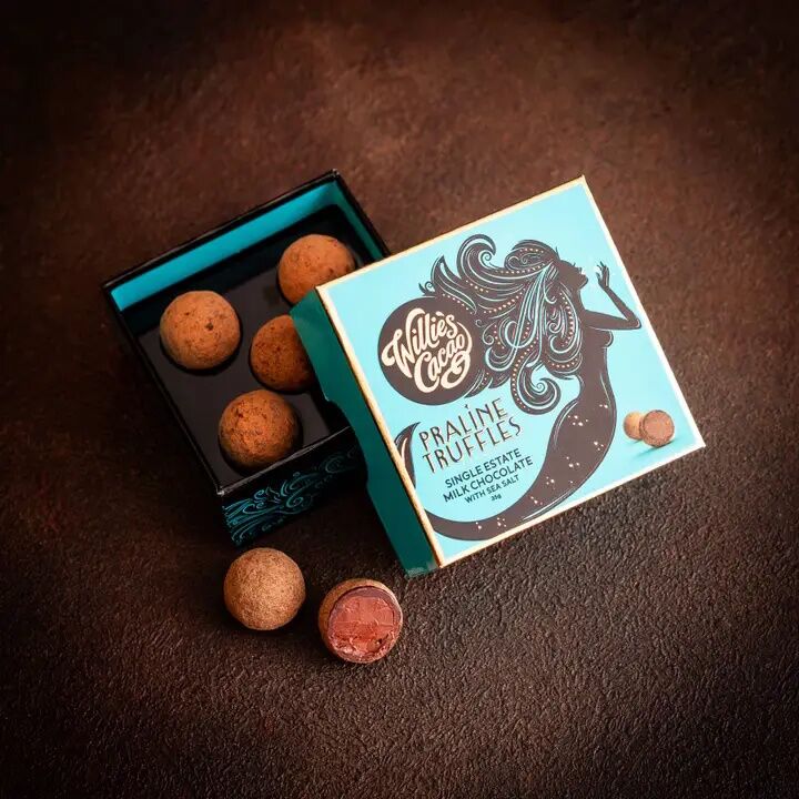 Willie's Cacao 5-Piece Milk Chocolate Praline Truffles with Sea Salt Open Lifestyle