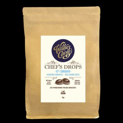 Willie's Cacao Surabaya Indonesia Vegan 42% Milk Couverture Chocolate Chef's Drops