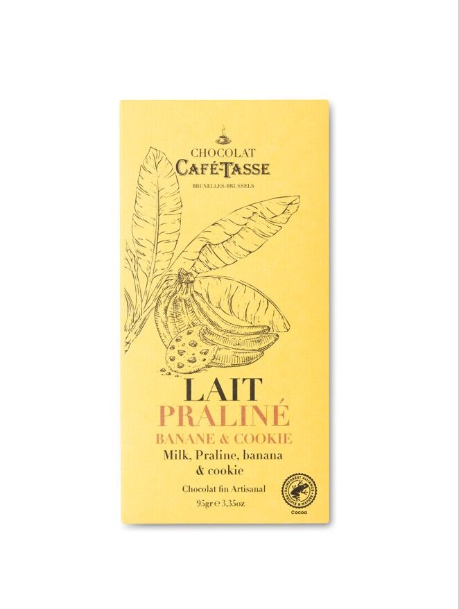 Cafe Tasse 38% Milk Chocolate Bar with Praline, Banana & Cookie
