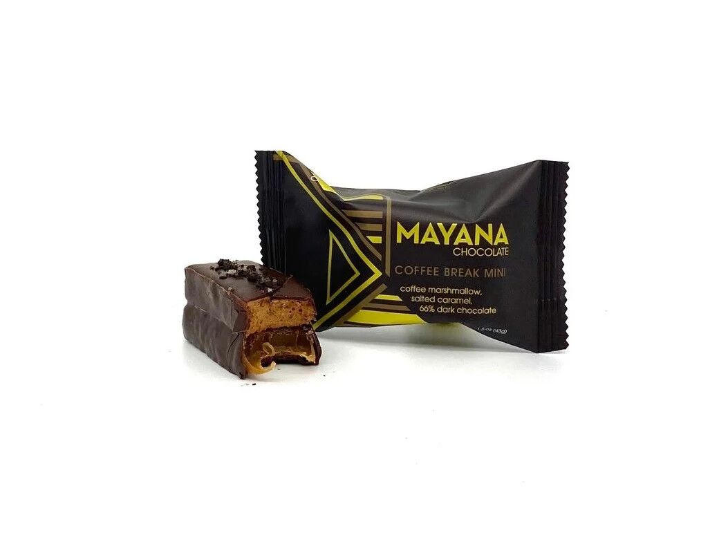 Mayana Chocolate Coffee Break 66% Dark Chocolate Bar with Coffee Marshmallow & Espresso Caramel Open Lifestyle