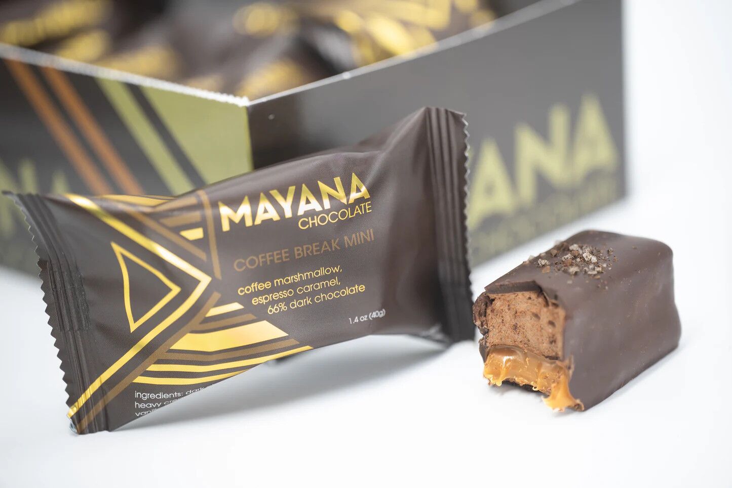 Mayana Chocolate Coffee Break 66% Dark Chocolate Bar with Coffee Marshmallow & Espresso Caramel