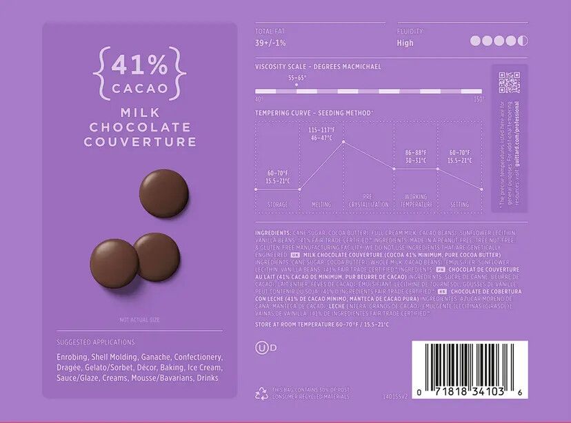 Guittard Éclipse du Soleil 41% Milk Couverture Chocolate Wafers Label