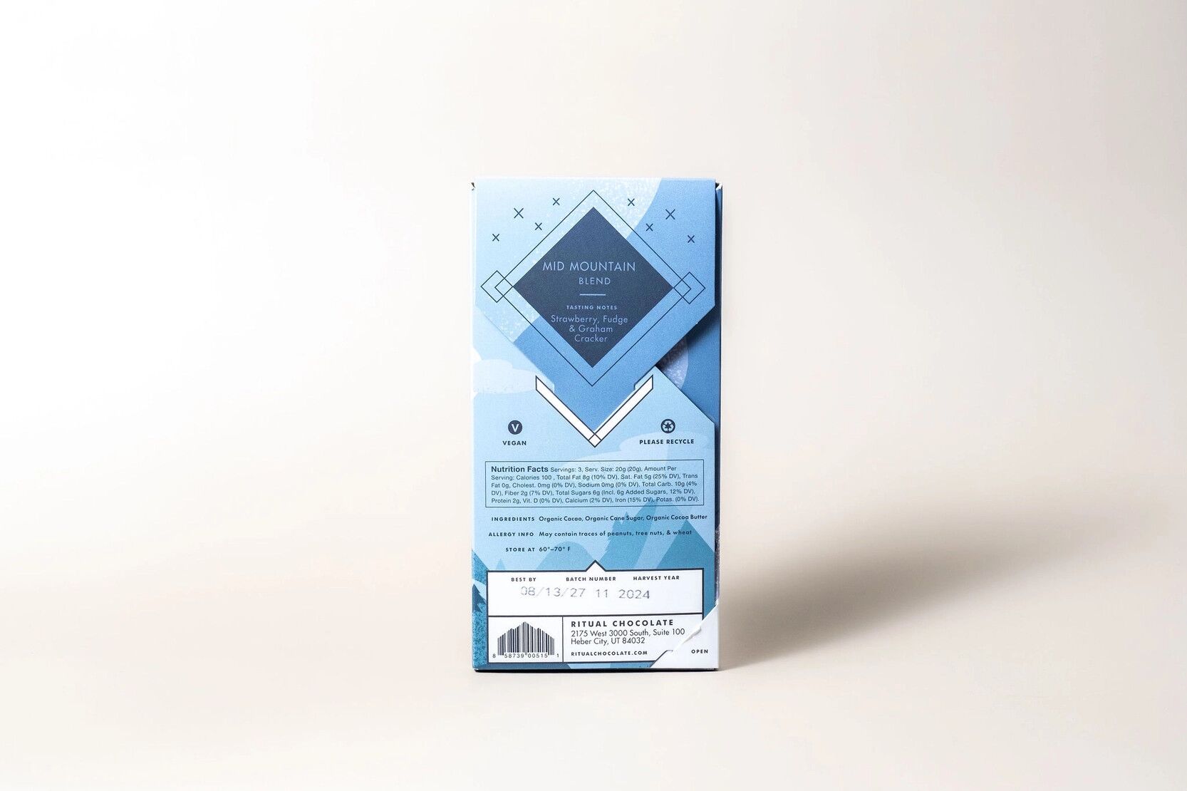 Ritual Chocolate Mid Mountain Blend 70% Dark Chocolate Bar Back