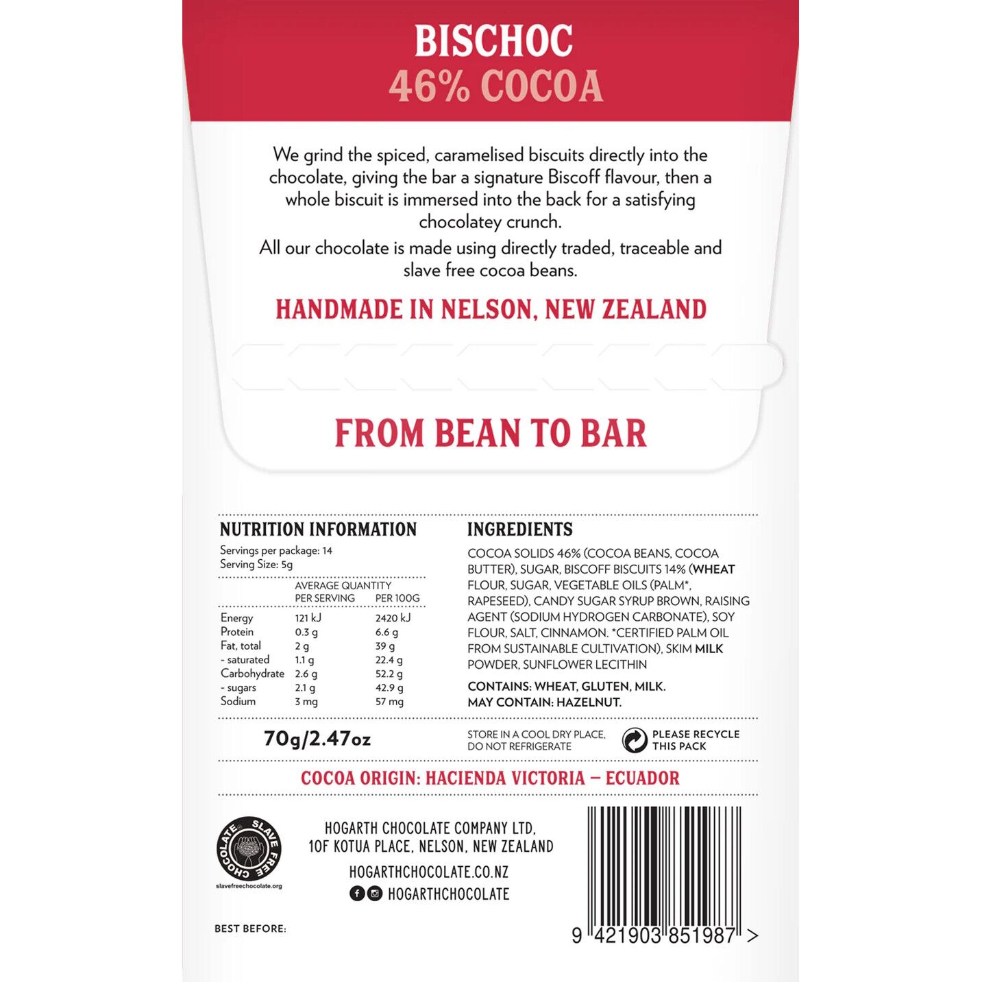 Hogarth Bischoc 46% Milk Chocolate Bar with Biscuit Back