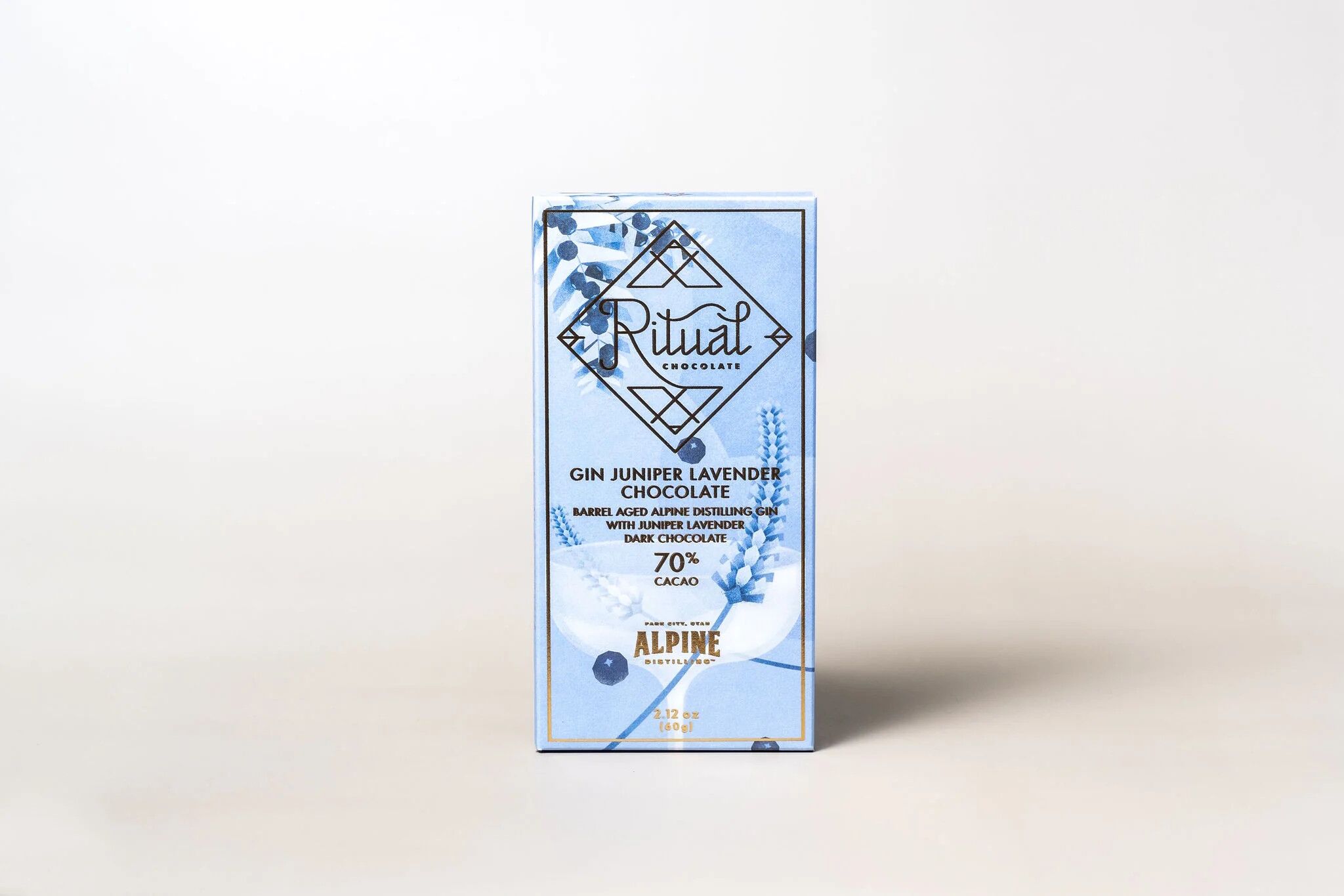 Ritual Chocolate 70% Dark Chocolate Bar with Alpine Distilling Gin, Juniper & Lavender