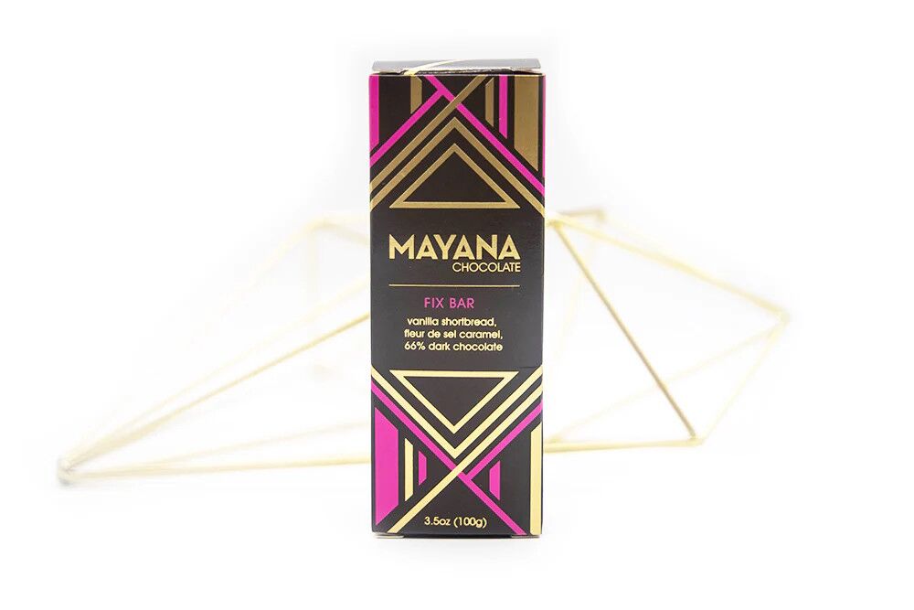 Mayana Chocolate XL Fix Bar 66% Dark Chocolate Bar with Vanilla Shortbread & Fleur de Sel Caramel