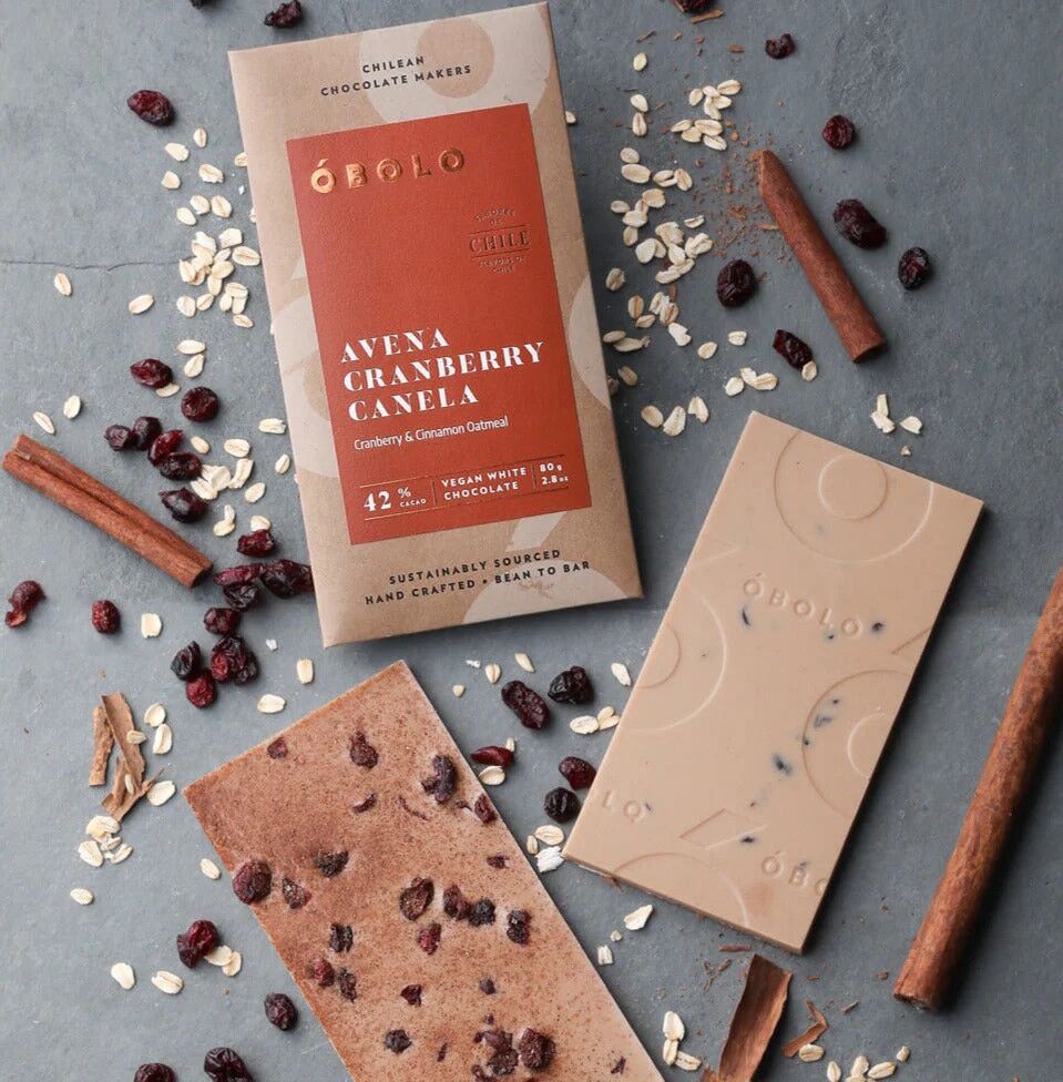 Obolo 42% White Oat Milk Chocolate Bar with Cranberry & Cinnamon Oatmeal Lifestyle